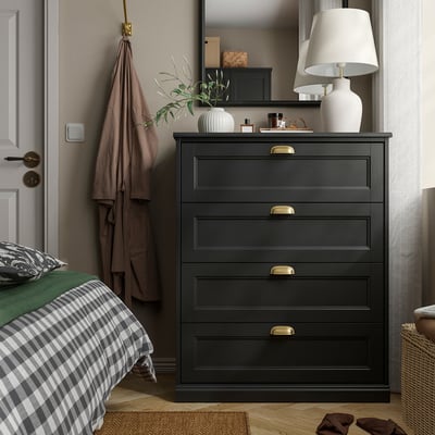 FÅGELFJÄLLET Commode à 4 tiroirs, noir eff chêne, 32 1/4x20 1/8x39 3/4 "