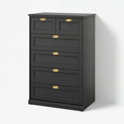 FÅGELFJÄLLET Commode à 6 tiroirs, noir eff chêne, 32 1/4x20 1/8x48 3/8 "