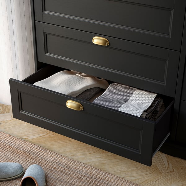 FÅGELFJÄLLET Commode à 8 tiroirs, noir eff chêne, 63x20 1/8x39 3/4 "