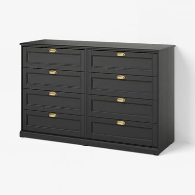 FÅGELFJÄLLET Commode à 8 tiroirs, noir eff chêne, 63x20 1/8x39 3/4 "