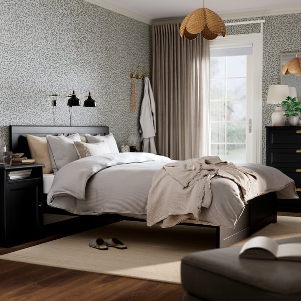 FÅGELFJÄLLET Mobilier chambre, ensemble de 4, noir eff chêne, 2 places