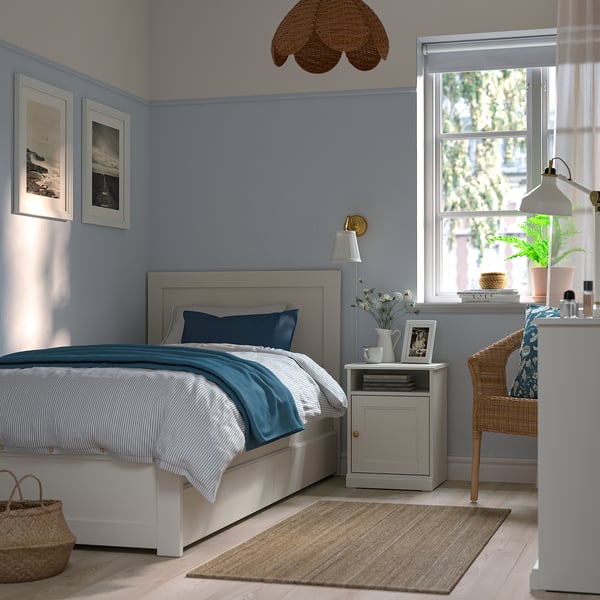 FÅGELFJÄLLET Structure de lit et 2 coffres, blanc cassé/Luröy, 1 place