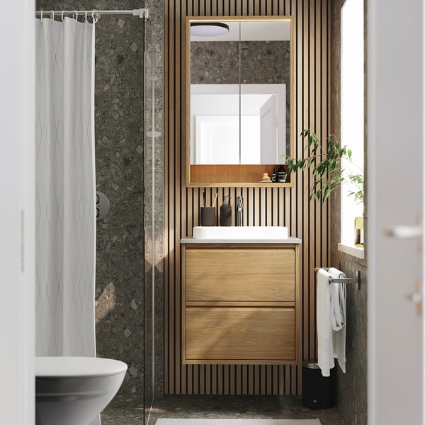 FAXÄLVEN Armoire pharmacie éclairage intégré, eff chêne, 24x6x37 "