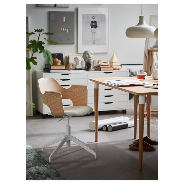 FJÄLLBERGET Chaise conférence, chêne plaqué blanchi/Gunnared beige