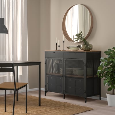 FJÄLLBO Buffet, noir, 43 3/4x18 1/2x37 3/8 "