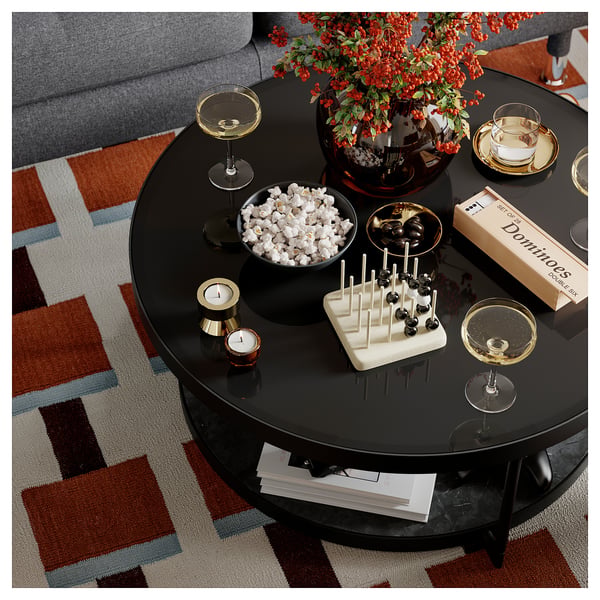 FRÖTORP Table basse, anthracite marbré/noir verre, 34 5/8 "