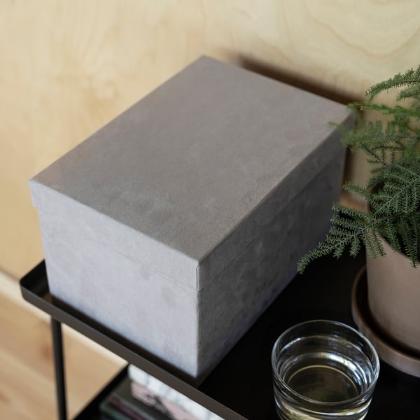 GJÄTTA Boîte de rangement avec couvercle, velours gris clair, 7x9 ¾x6 "