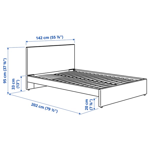 GLADSTAD Structure de lit matelassée, Kabusa gris clair, 2 places