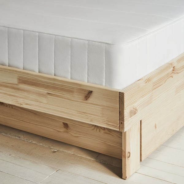 GLAMBERGET Structure de lit av rang et matelas, pin/Åkrehamn ferme, Deux places