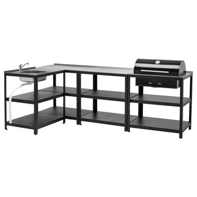 GRILLSKÄR Meuble évier/barbecue charbon, ext, acier inox, 101 5/8x57 7/8 "