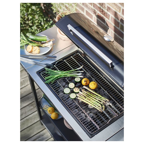 GRILLSKÄR Table d'appoint, extérieur, noir acier inox/extérieur, 11 3/4x24 "