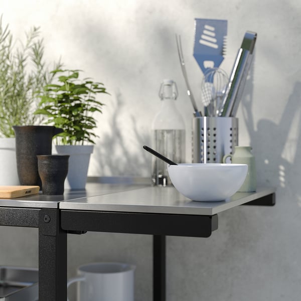 GRILLSKÄR Table d'appoint, extérieur, noir acier inox/extérieur, 11 3/4x24 "