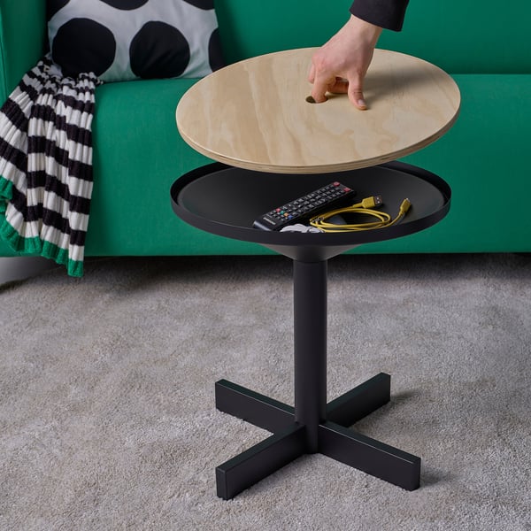 GRIMSARBO Table d'appoint, contreplaqué de pin/noir