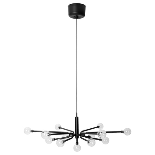 GRINSBYN Lustre avec ampoules, 13 branches, noir