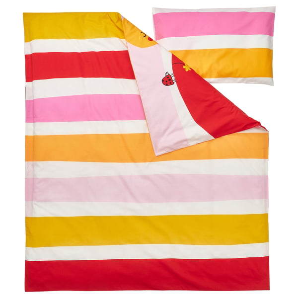 GRÖNFINK Housse couette+1 taie pour lit bébé, multicolore/rayé, 43x49/14x22 "