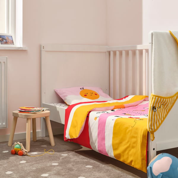GRÖNFINK Housse couette+1 taie pour lit bébé, multicolore/rayé, 43x49/14x22 "
