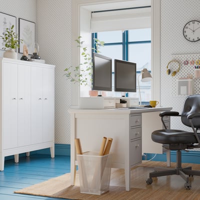 GULLABERG / ALEFJÄLL Bureau et chaise, blanc/noir, 61x25 5/8 "