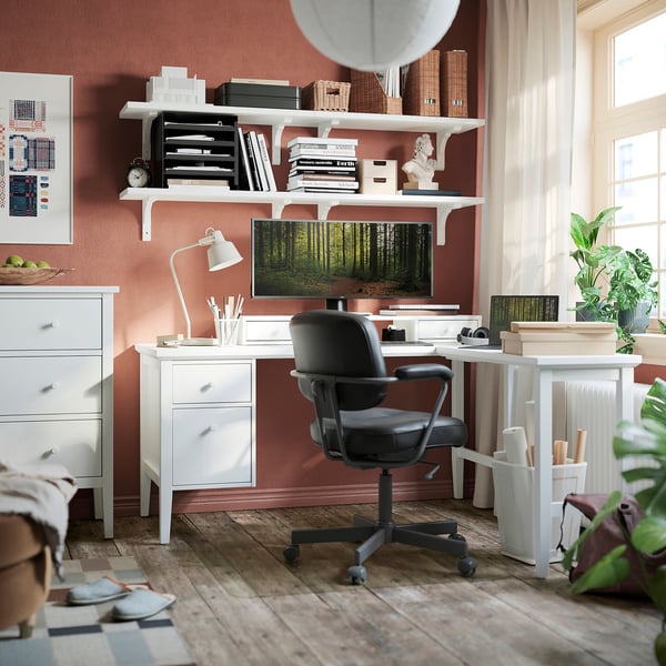 GULLABERG / ALEFJÄLL Bureau et chaise, blanc/noir, 61x61 "
