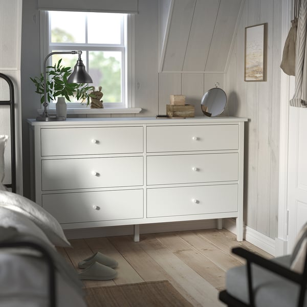 GULLABERG Commode à 6 tiroirs, blanc/fonction ouverture/fixation, 66 1/8x18 7/8x39 3/8 "