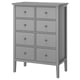 GULLABERG Commode à 8 tiroirs, gris/fonction ouverture/fixation, 35x18 7/8x48 "