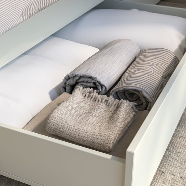GULLABERG Structure de lit +2 coffres, blanc, Grand 2 places