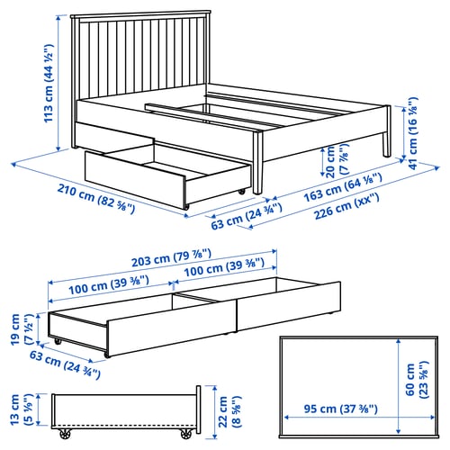 GULLABERG Structure de lit +2 coffres, gris/Luröy, Grand 2 places