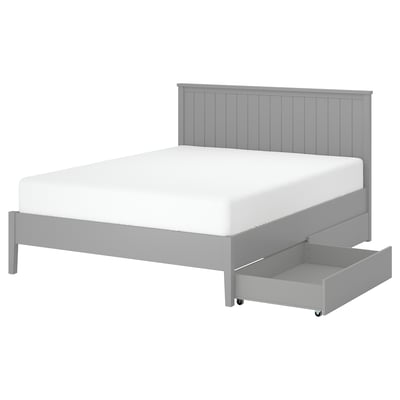 GULLABERG Structure de lit +2 coffres, gris, 2 places