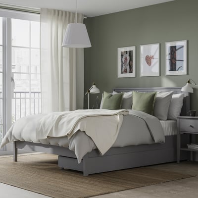 GULLABERG Structure de lit +2 coffres, gris, 2 places