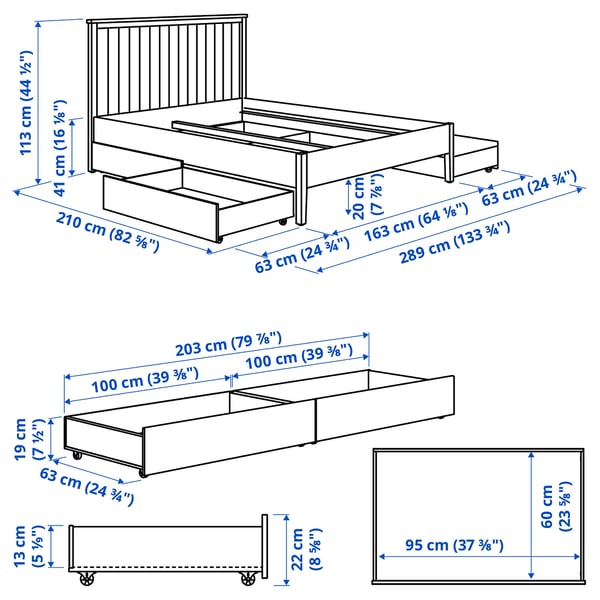 GULLABERG Structure de lit + 4 coffres, blanc, Grand 2 places