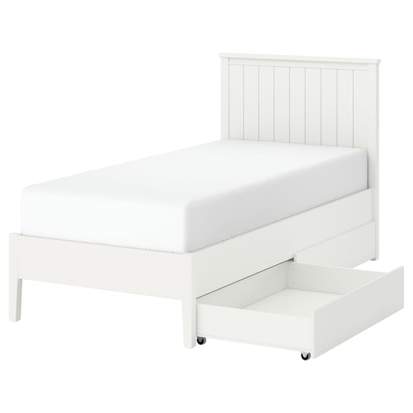 GULLABERG Structure de lit et 2 coffres, blanc, 1 place