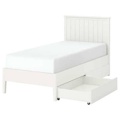 GULLABERG Structure de lit et 2 coffres, blanc, 1 place