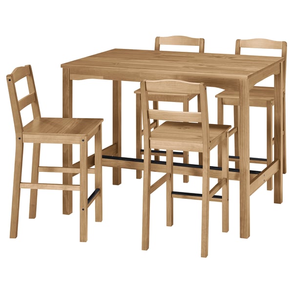 HÄGERNÄS Table haute + 4 tabourets bar, teint anc pin