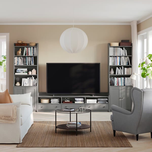 HAUGA Agencement télé/rangement, gris, 136 1/4x18 1/8x78 3/8 "