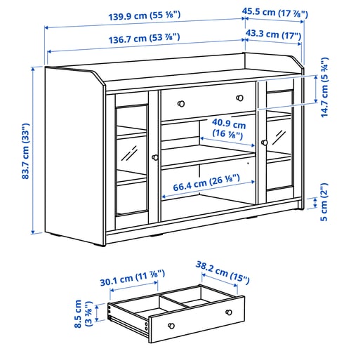 HAUGA Buffet, blanc, 55 1/8x17 7/8x33 "
