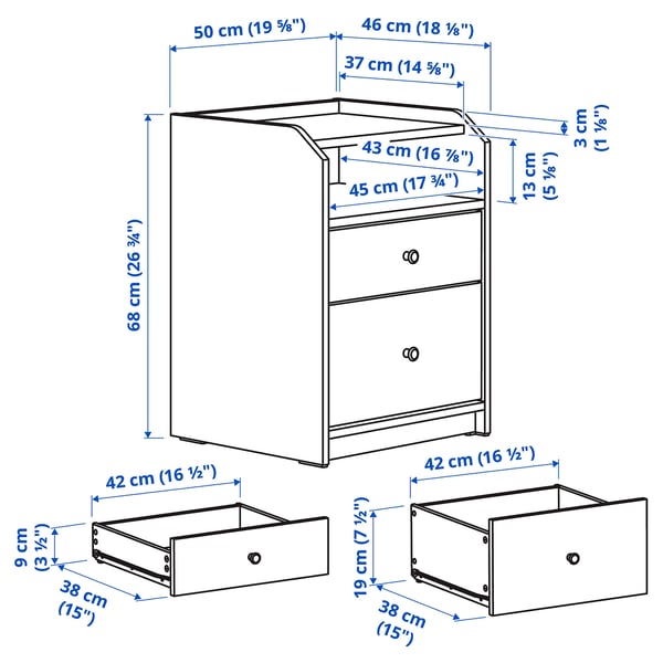 HAUGA Commode à 2 tiroirs, blanc, 19 5/8x18 1/8x26 3/4 "