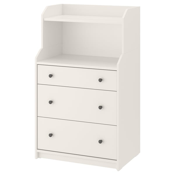 HAUGA Commode à 3 tiroirs avec tablette, blanc, 27 1/2x18 1/8x45 5/8 "