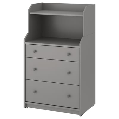 HAUGA Commode à 3 tiroirs avec tablette, gris, 27 1/2x18 1/8x45 5/8 "