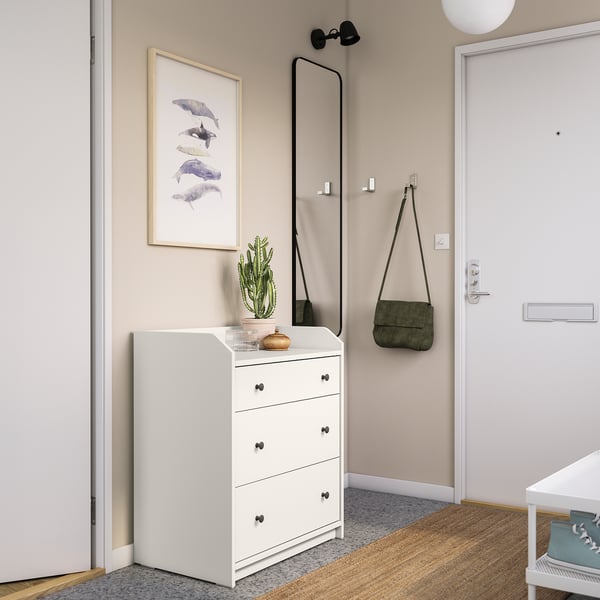 HAUGA Commode à 3 tiroirs, blanc, 27 1/2x18 1/8x33 1/8 "
