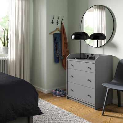 HAUGA Commode à 3 tiroirs, gris, 27 1/2x18 1/8x33 1/8 "