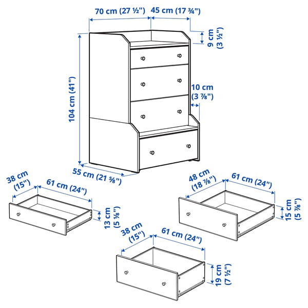 HAUGA Commode à 4 tiroirs, gris, 27 1/2x41 "