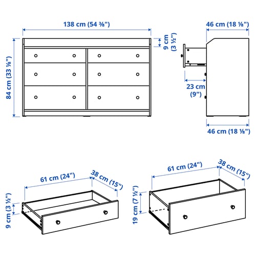 HAUGA Commode à 6 tiroirs, blanc, 54 3/8x18 1/8x33 1/8 "