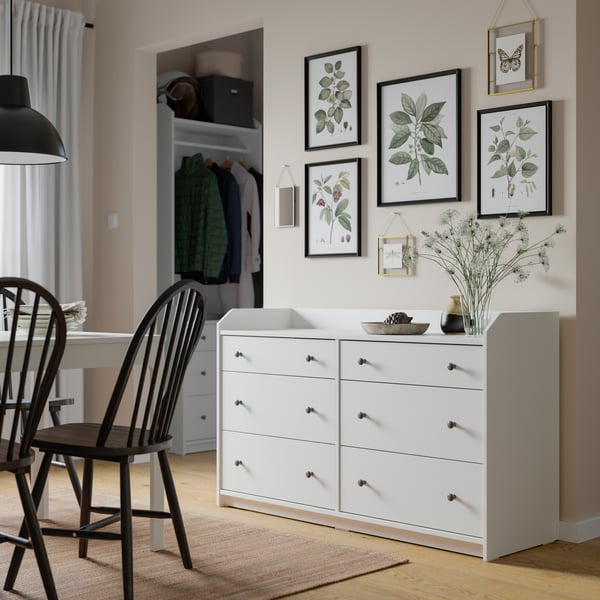 HAUGA Commode à 6 tiroirs, blanc, 54 3/8x18 1/8x33 1/8 "