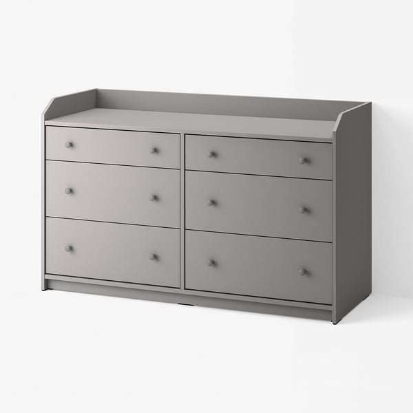 HAUGA Commode à 6 tiroirs, gris, 54 3/8x18 1/8x33 1/8 "