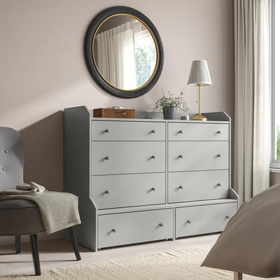 HAUGA Commode à 8 tiroirs, gris, 54 3/8x41 "