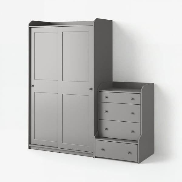 HAUGA Rangement avec tiroirs, gris, 74x21 5/8x78 3/8 "