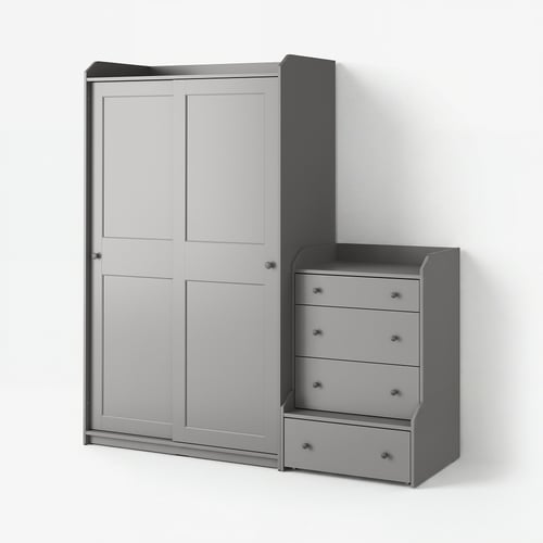 HAUGA Rangement avec tiroirs, gris, 74x21 5/8x78 3/8 "