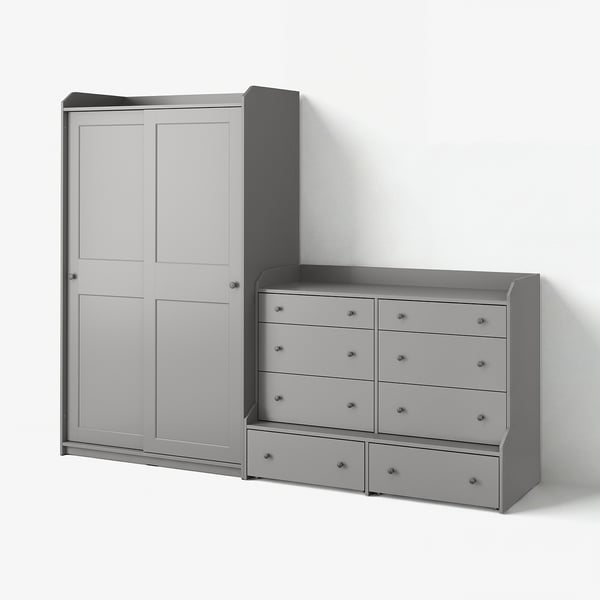 HAUGA Rangement avec tiroirs, gris, 100 3/4x21 5/8x78 3/8 "
