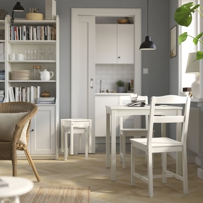 HAUGA Table, blanc/bouleau plaqué, 29 1/8x29 1/8 "