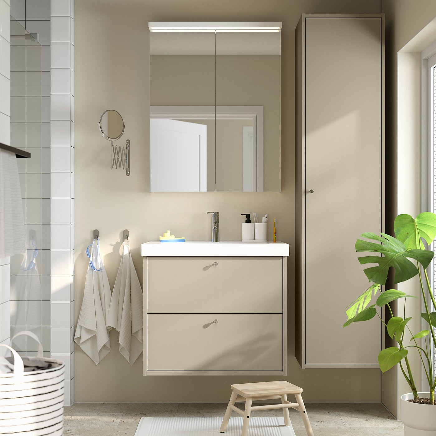 HAVBÄCK Meuble-lavabo à tiroirs, beige, 30x21x25 1/8 "