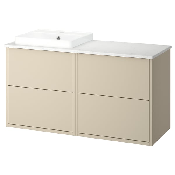 HAVBÄCK / ORRSJÖN Meuble de sdb avec lavabo, beige/blanc marbré, 49x21 1/2x28 3/8 "